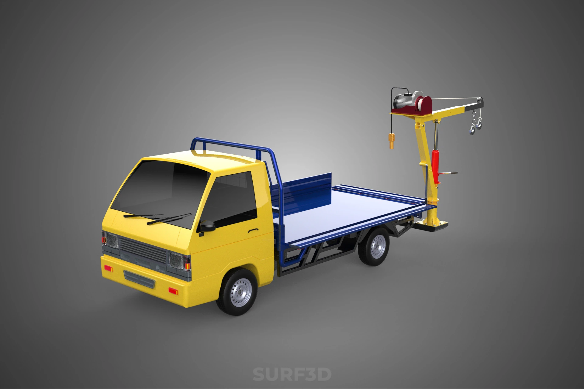 ATTACHED HYDRAULIC JACK LIFT REMOTE HOIST JIB CRANE PICKUP TRUCK 3D Model .c4d .max .obj .3ds .fbx .stl .blend 