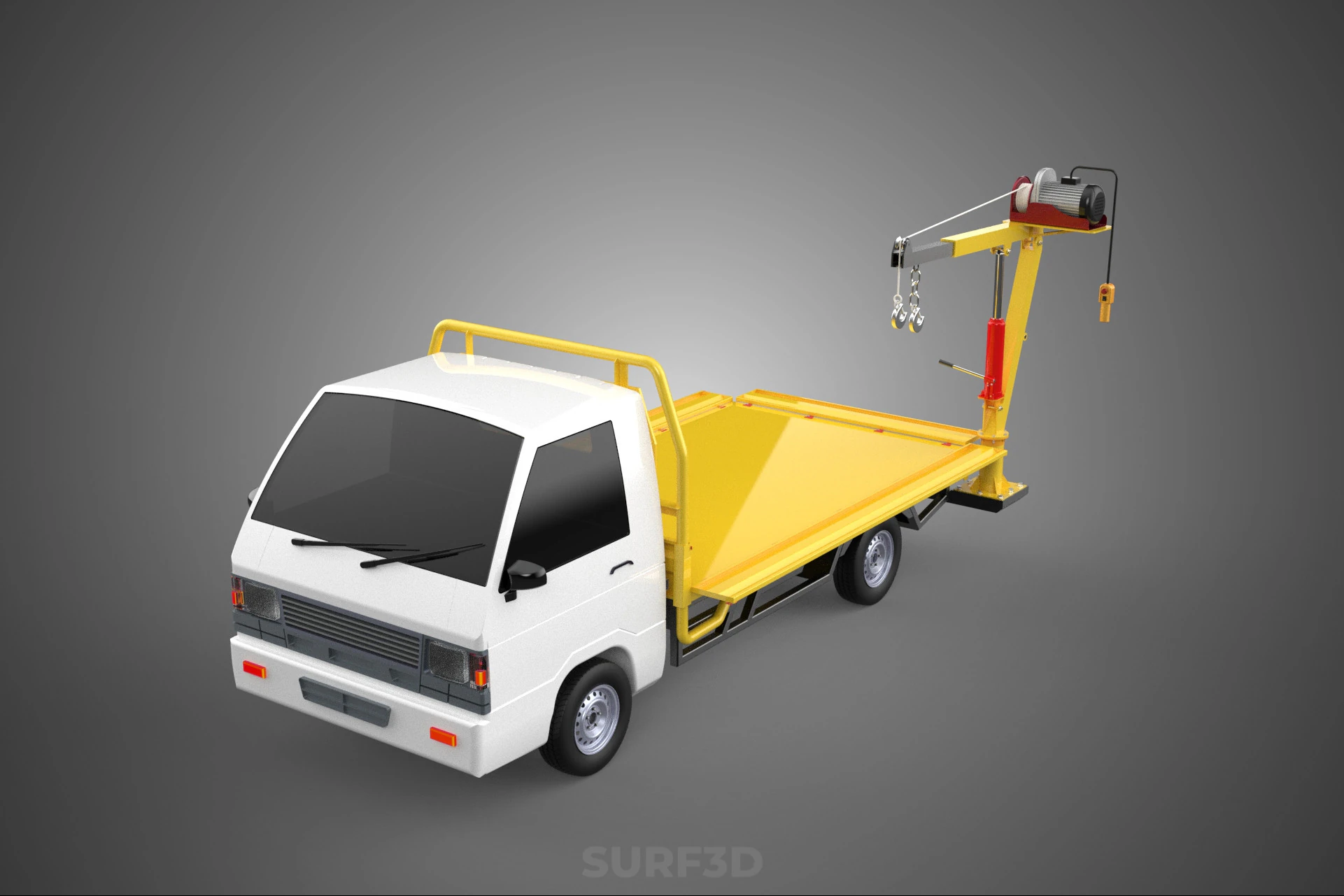 3 WAY WIDE DECK CRANE HOIST REMOTE ELECTRIC WINCH TRUCK PICKUP 3D Model .c4d .max .obj .3ds .fbx .stl .blend 