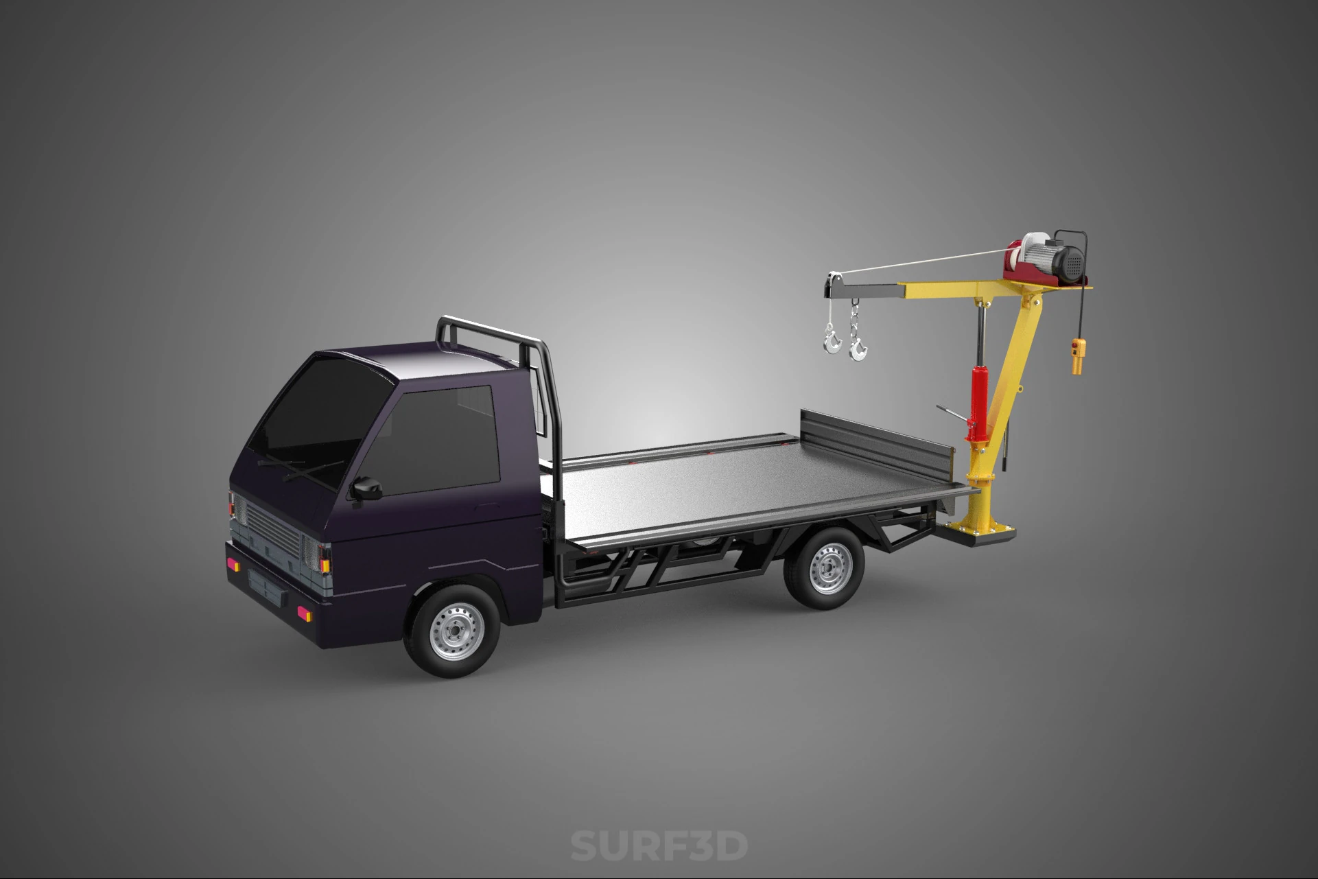 REAR MOUNTED BOOM CRANE HOIST WINCH LIFTING FLATBED TRUCK PICKUP 3D Model .c4d .max .obj .3ds .fbx .stl .blend 