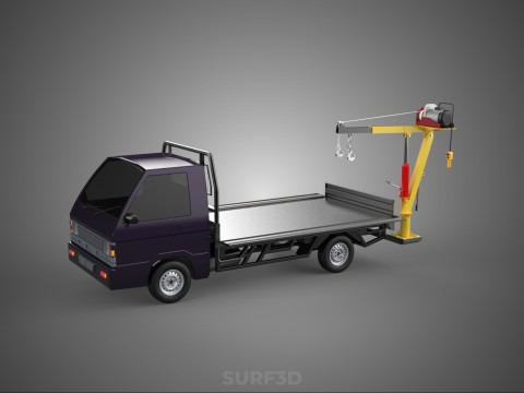 REAR MOUNTED BOOM CRANE HOIST WINCH LIFTING FLATBED TRUCK PICKUP 3D Model
