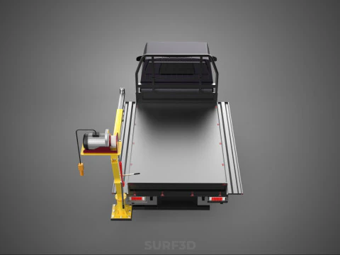 REAR MOUNTED BOOM CRANE HOIST WINCH LIFTING FLATBED TRUCK PICKUP 3D Model