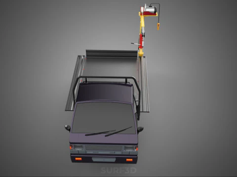 REAR MOUNTED BOOM CRANE HOIST WINCH LIFTING FLATBED TRUCK PICKUP 3D Model