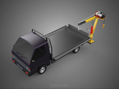 REAR MOUNTED BOOM CRANE HOIST WINCH LIFTING FLATBED TRUCK PICKUP 3D Model