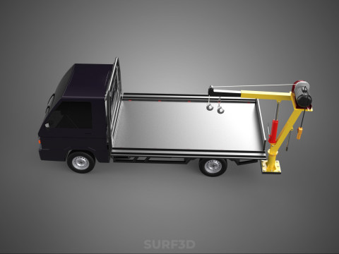 REAR MOUNTED BOOM CRANE HOIST WINCH LIFTING FLATBED TRUCK PICKUP 3D Модель