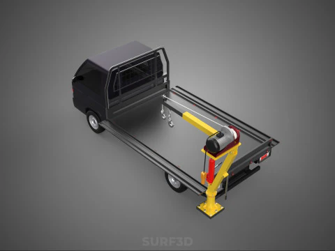 REAR MOUNTED BOOM CRANE HOIST WINCH LIFTING FLATBED TRUCK PICKUP 3D Model