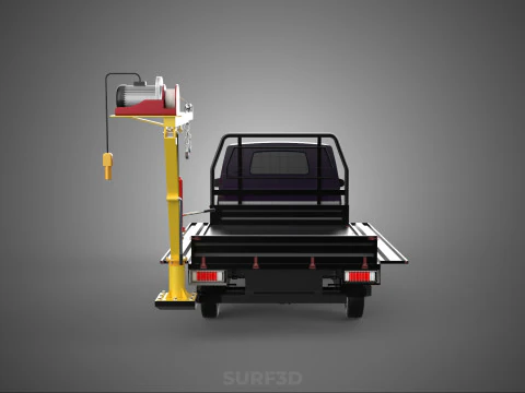 REAR MOUNTED BOOM CRANE HOIST WINCH LIFTING FLATBED TRUCK PICKUP 3D Model