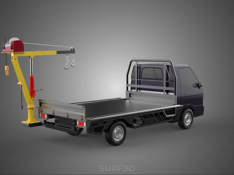 REAR MOUNTED BOOM CRANE HOIST WINCH LIFTING FLATBED TRUCK PICKUP 3D Model