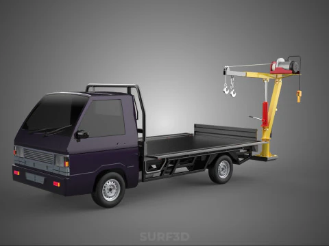 REAR MOUNTED BOOM CRANE HOIST WINCH LIFTING FLATBED TRUCK PICKUP 3D Model