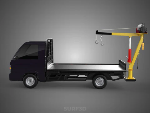 REAR MOUNTED BOOM CRANE HOIST WINCH LIFTING FLATBED TRUCK PICKUP 3D Model
