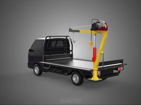 REAR MOUNTED BOOM CRANE HOIST WINCH LIFTING FLATBED TRUCK PICKUP 3D Model