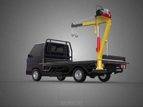 REAR MOUNTED BOOM CRANE HOIST WINCH LIFTING FLATBED TRUCK PICKUP 3D Model