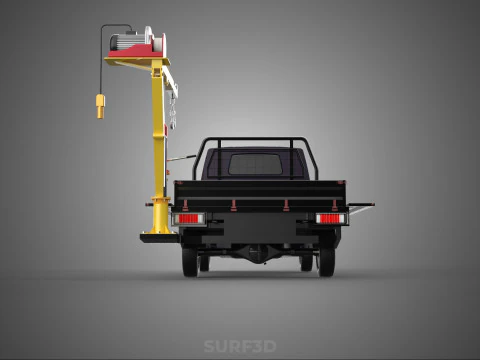 REAR MOUNTED BOOM CRANE HOIST WINCH LIFTING FLATBED TRUCK PICKUP 3D Model