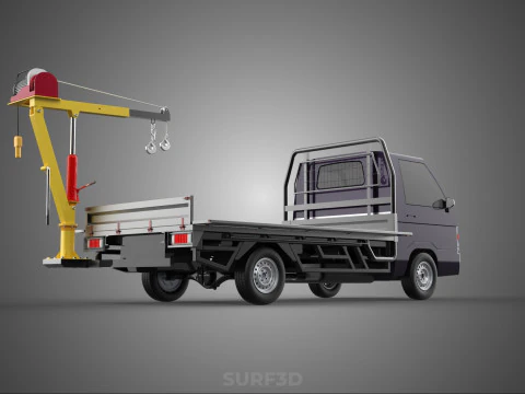 REAR MOUNTED BOOM CRANE HOIST WINCH LIFTING FLATBED TRUCK PICKUP 3D Model