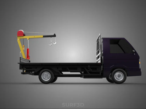 REAR MOUNTED BOOM CRANE HOIST WINCH LIFTING FLATBED TRUCK PICKUP 3D Model