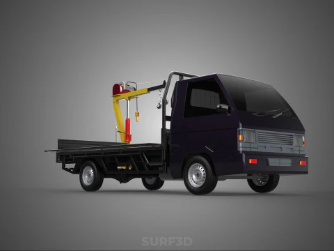 REAR MOUNTED BOOM CRANE HOIST WINCH LIFTING FLATBED TRUCK PICKUP 3D Model