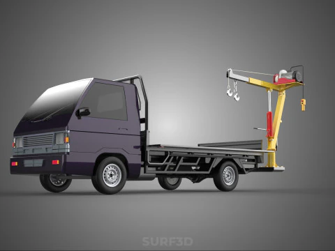 REAR MOUNTED BOOM CRANE HOIST WINCH LIFTING FLATBED TRUCK PICKUP 3D Model