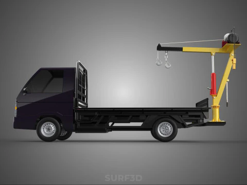 REAR MOUNTED BOOM CRANE HOIST WINCH LIFTING FLATBED TRUCK PICKUP 3D Model