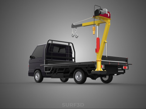 REAR MOUNTED BOOM CRANE HOIST WINCH LIFTING FLATBED TRUCK PICKUP 3D Модель