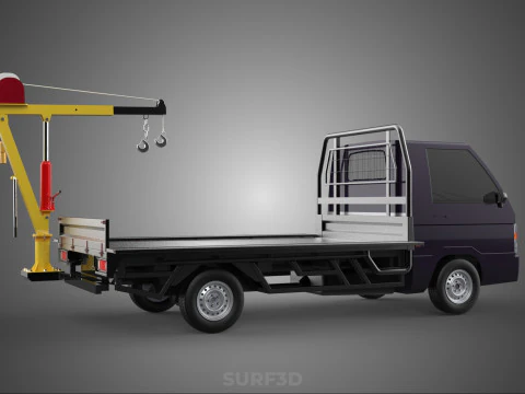 REAR MOUNTED BOOM CRANE HOIST WINCH LIFTING FLATBED TRUCK PICKUP 3D Model