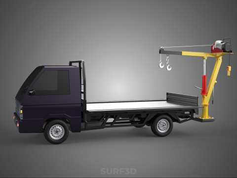 REAR MOUNTED BOOM CRANE HOIST WINCH LIFTING FLATBED TRUCK PICKUP 3D Модель