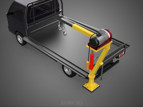 REAR MOUNTED BOOM CRANE HOIST WINCH LIFTING FLATBED TRUCK PICKUP 3D Модель