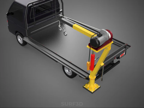 REAR MOUNTED BOOM CRANE HOIST WINCH LIFTING FLATBED TRUCK PICKUP 3D Model