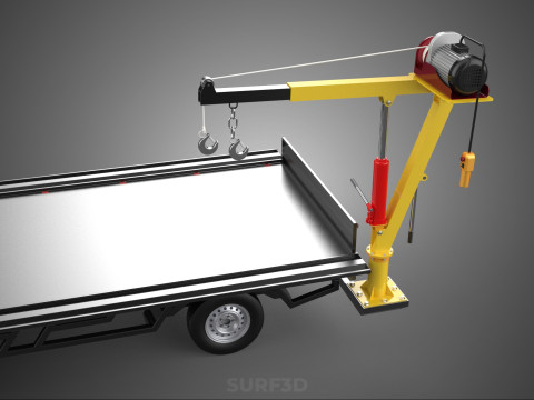 REAR MOUNTED BOOM CRANE HOIST WINCH LIFTING FLATBED TRUCK PICKUP 3D Модель
