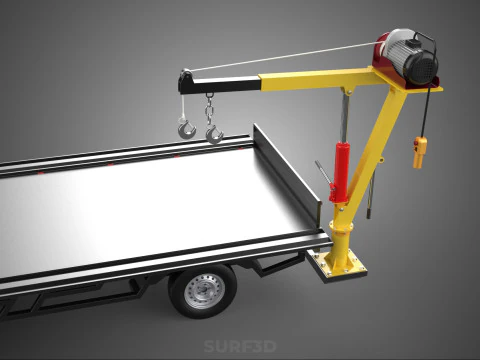 REAR MOUNTED BOOM CRANE HOIST WINCH LIFTING FLATBED TRUCK PICKUP 3D Model