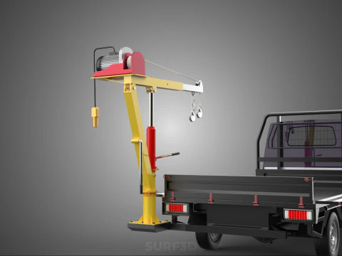 REAR MOUNTED BOOM CRANE HOIST WINCH LIFTING FLATBED TRUCK PICKUP 3D Model
