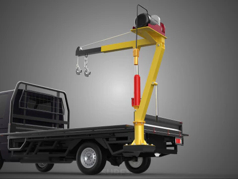 REAR MOUNTED BOOM CRANE HOIST WINCH LIFTING FLATBED TRUCK PICKUP 3D Model