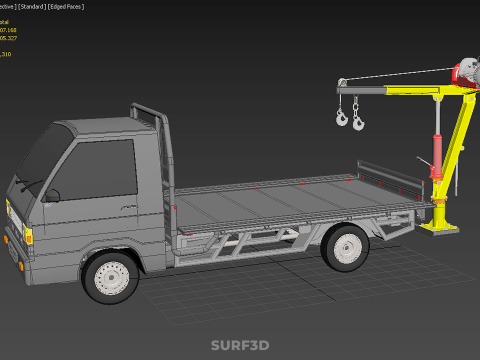 REAR MOUNTED BOOM CRANE HOIST WINCH LIFTING FLATBED TRUCK PICKUP 3D Модель