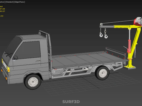 REAR MOUNTED BOOM CRANE HOIST WINCH LIFTING FLATBED TRUCK PICKUP 3D Model