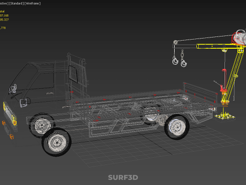 REAR MOUNTED BOOM CRANE HOIST WINCH LIFTING FLATBED TRUCK PICKUP 3D Модель