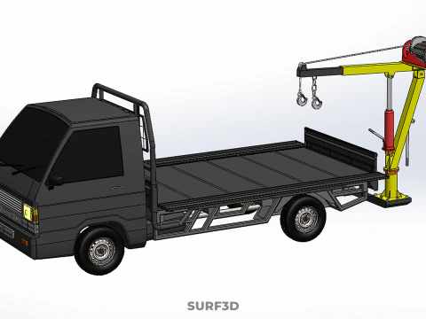 REAR MOUNTED BOOM CRANE HOIST WINCH LIFTING FLATBED TRUCK PICKUP 3D Model