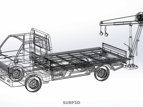 REAR MOUNTED BOOM CRANE HOIST WINCH LIFTING FLATBED TRUCK PICKUP 3D Модель