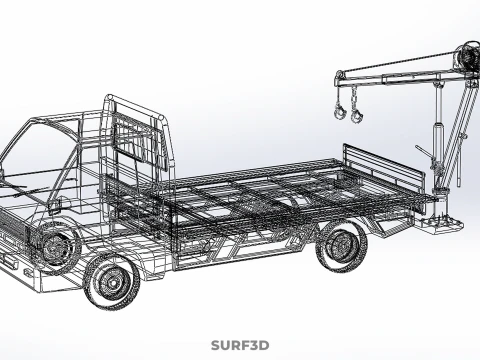 REAR MOUNTED BOOM CRANE HOIST WINCH LIFTING FLATBED TRUCK PICKUP 3D Model