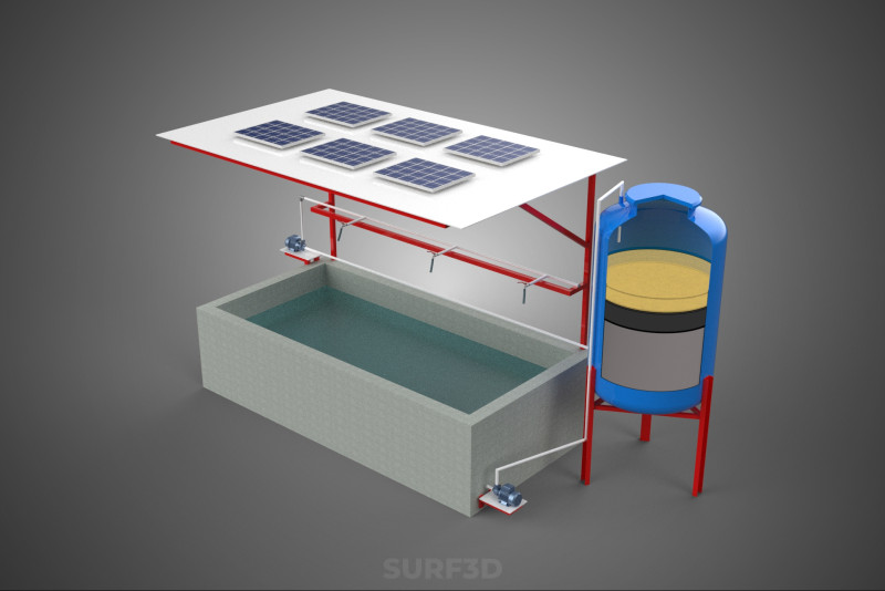 SOLAR CELL RECIRCULATION PUMP WATER FILTER FISH POND AQUACULTURE Modello 3D .c4d .max .obj .3ds .fbx .stl .blend 
