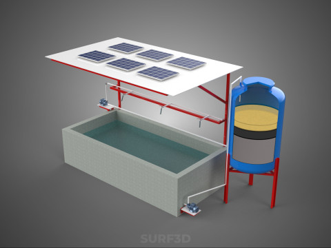 SOLAR CELL RECIRCULATION PUMP WATER FILTER FISH POND AQUACULTURE 3D Modell