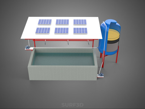 SOLAR CELL RECIRCULATION PUMP WATER FILTER FISH POND AQUACULTURE Modello 3D