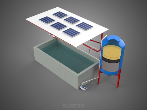 SOLAR CELL RECIRCULATION PUMP WATER FILTER FISH POND AQUACULTURE Modello 3D