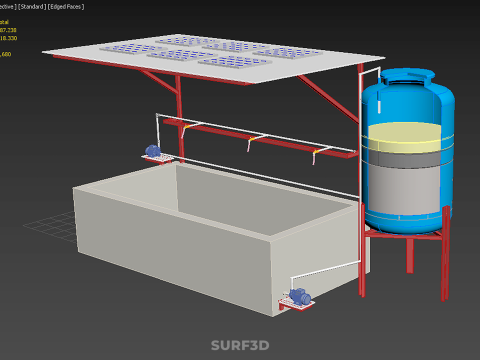 SOLAR CELL RECIRCULATION PUMP WATER FILTER FISH POND AQUACULTURE Modello 3D