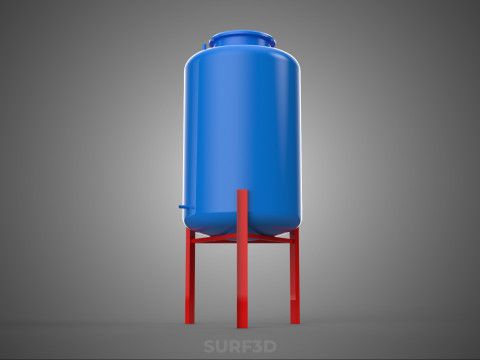 ELEVATED BLUE WATER STORAGE CONTAINER TANK STAND STRUCTURE FRAME 3D Modell
