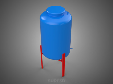 ELEVATED BLUE WATER STORAGE CONTAINER TANK STAND STRUCTURE FRAME 3D Model