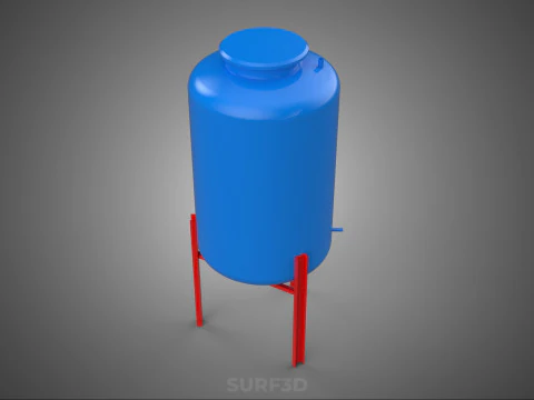ELEVATED BLUE WATER STORAGE CONTAINER TANK STAND STRUCTURE FRAME 3D Model