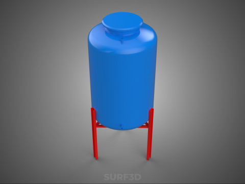 ELEVATED BLUE WATER STORAGE CONTAINER TANK STAND STRUCTURE FRAME 3D Model