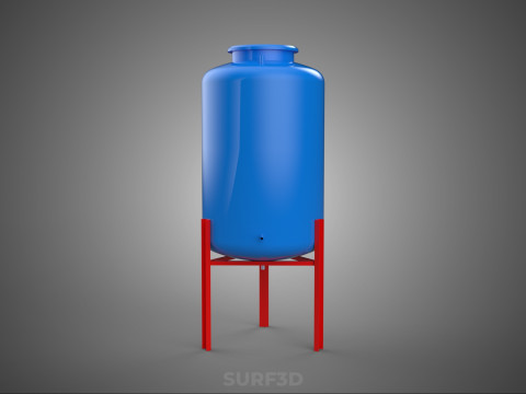 ELEVATED BLUE WATER STORAGE CONTAINER TANK STAND STRUCTURE FRAME 3D Model