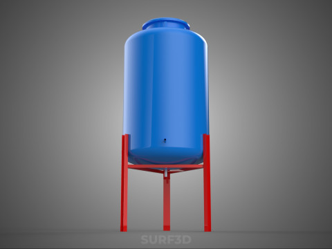 ELEVATED BLUE WATER STORAGE CONTAINER TANK STAND STRUCTURE FRAME 3D Model