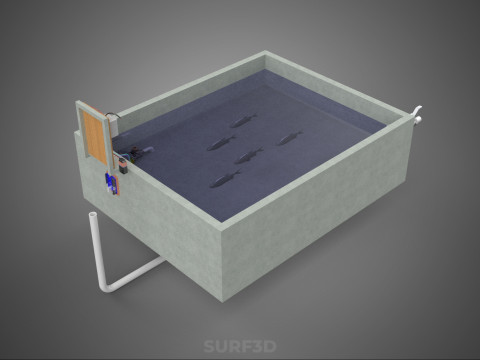 IOT SMART FISH POND AQUACULTURE MONITOR WATER LEVEL CIRCULATION 3D Model