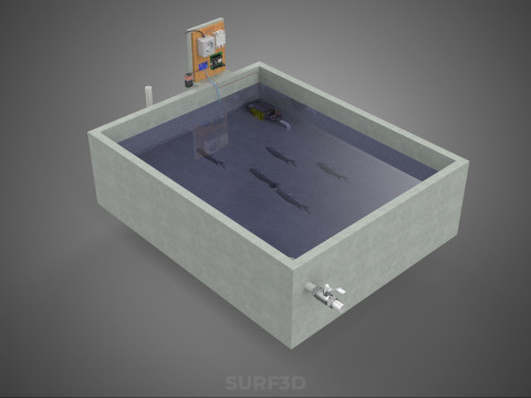 IOT SMART FISH POND AQUACULTURE MONITOR WATER LEVEL CIRCULATION 3D Model