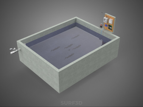 IOT SMART FISH POND AQUACULTURE MONITOR WATER LEVEL CIRCULATION 3D Model